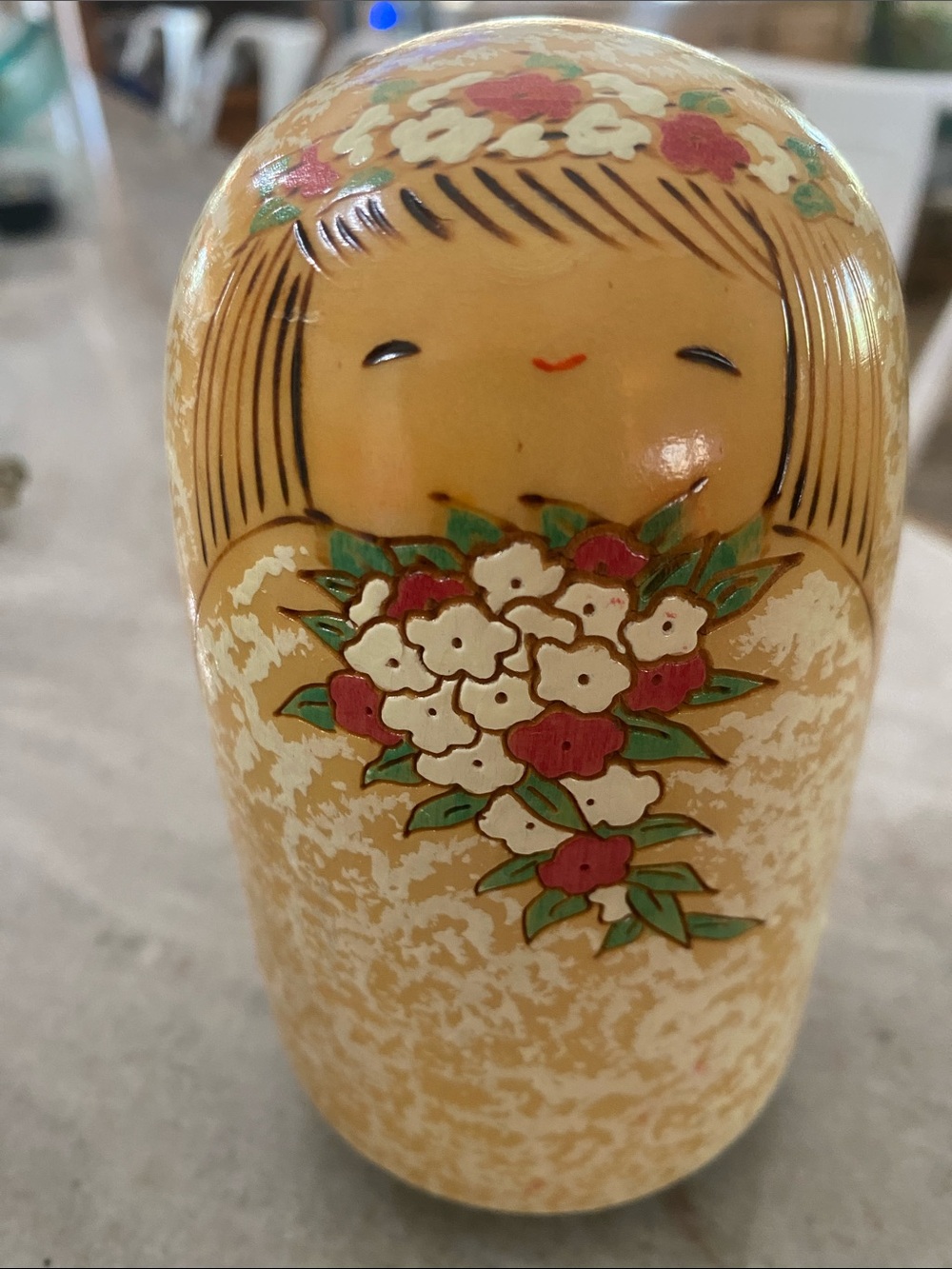 Urasawa Wooden Kokeshi Doll Music Box Japanese Vintage Decor
